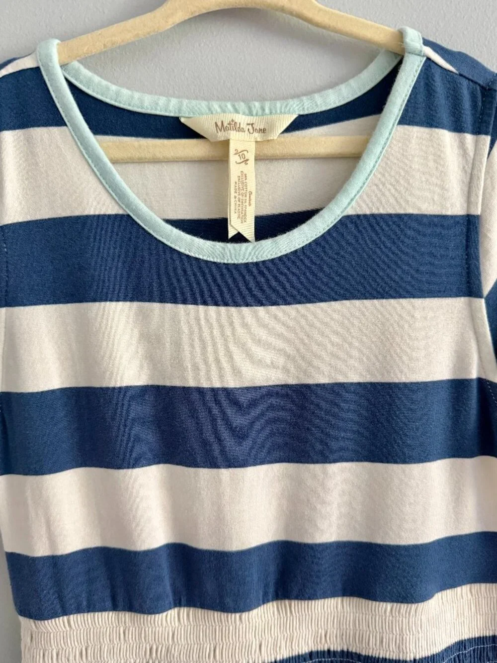 Matilda Jane Cotton Blue White Striped Floral Hem Dress Size 10